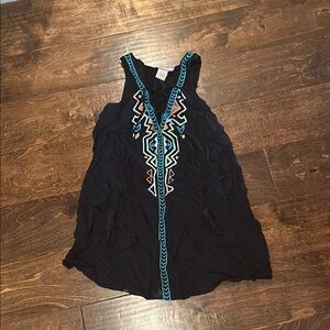 Flying Tomato Black Mini Dress with Blue and Orange Accents